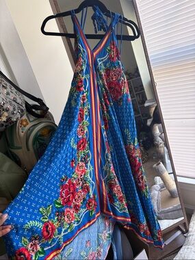 Flying Tomato Blue Floral Tie-Strap Maxi Dress